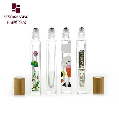 Αγορά 10ml High End Empty Square Glass Roll On Bottle with Bamboo Wooden Cap and 3D Printing Logo Service for Perfume Oil Serum διαδικτυακή κατασκευή
